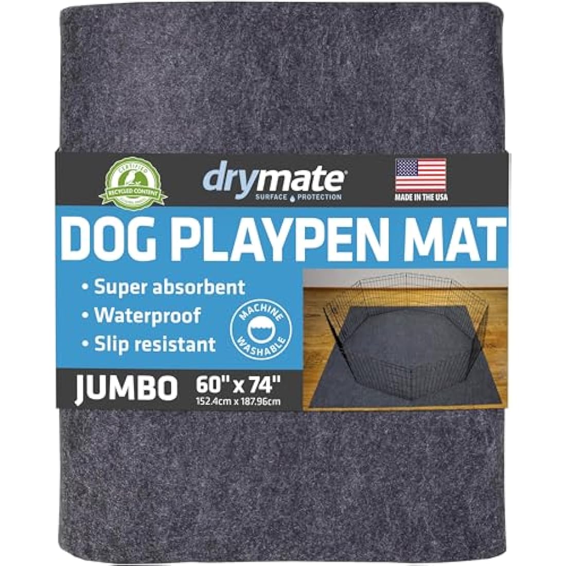 Drymate Dog Playpen Mat – Waterproof Absorbent Puppy Pad, XL 60x74