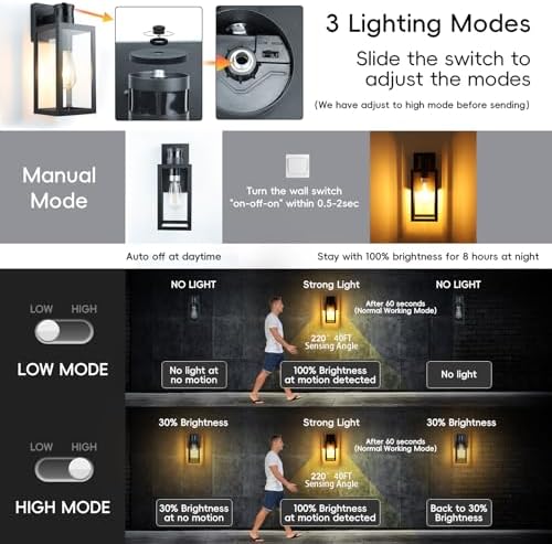 Aranzyec Motion Sensor Outdoor Wall Lights | 2-Pack Dusk to Dawn Sconce