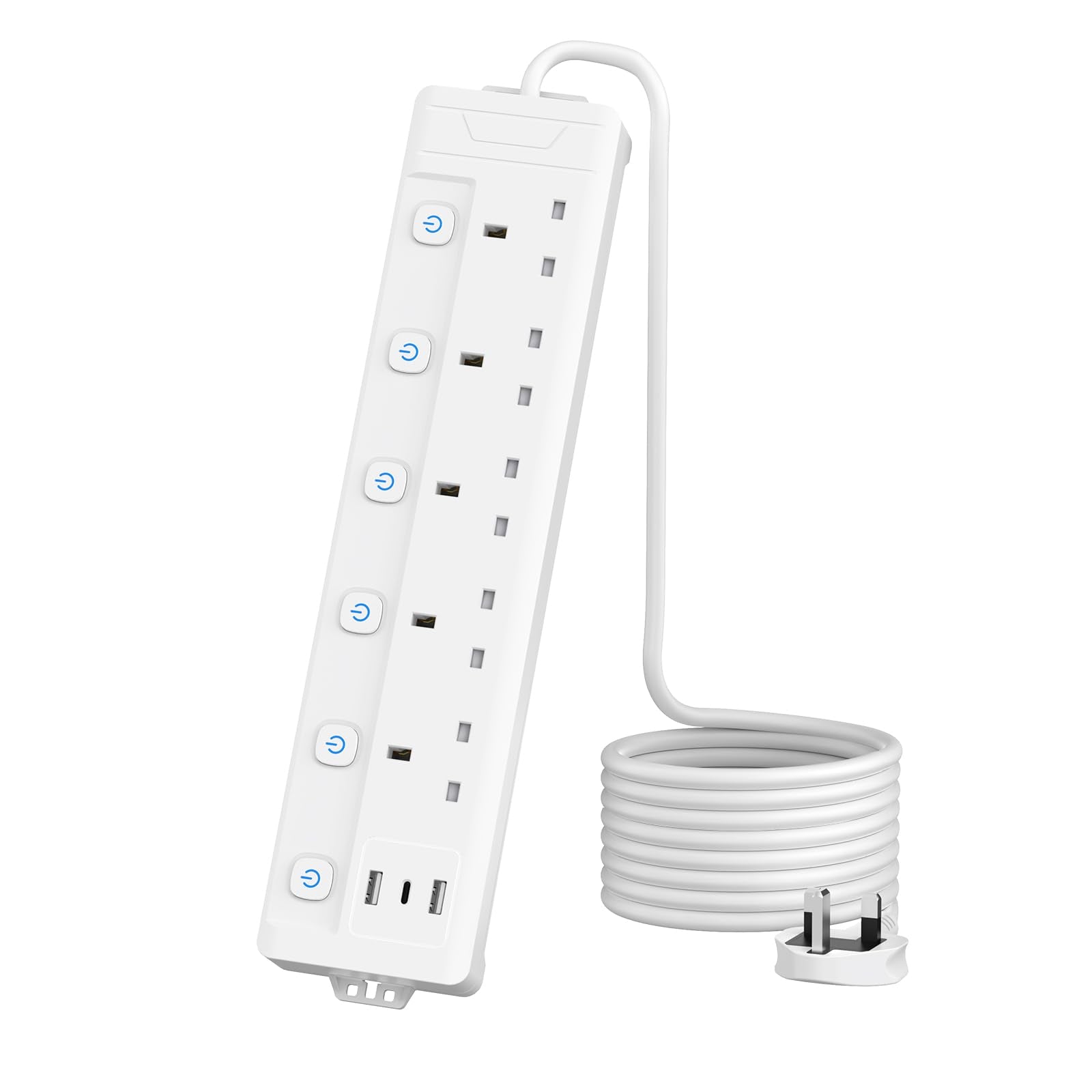 Jolof Store 5-Way Extension Lead with 3 USB Slots – 4M White Power Strip