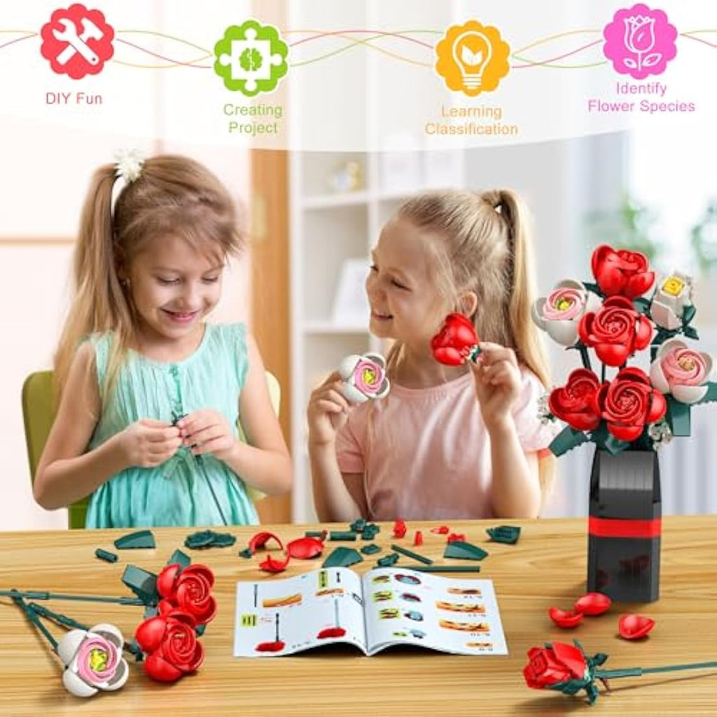 Jolof Store Rose Flower Bouquet Building Set – 841 PCS DIY Botanical Decor