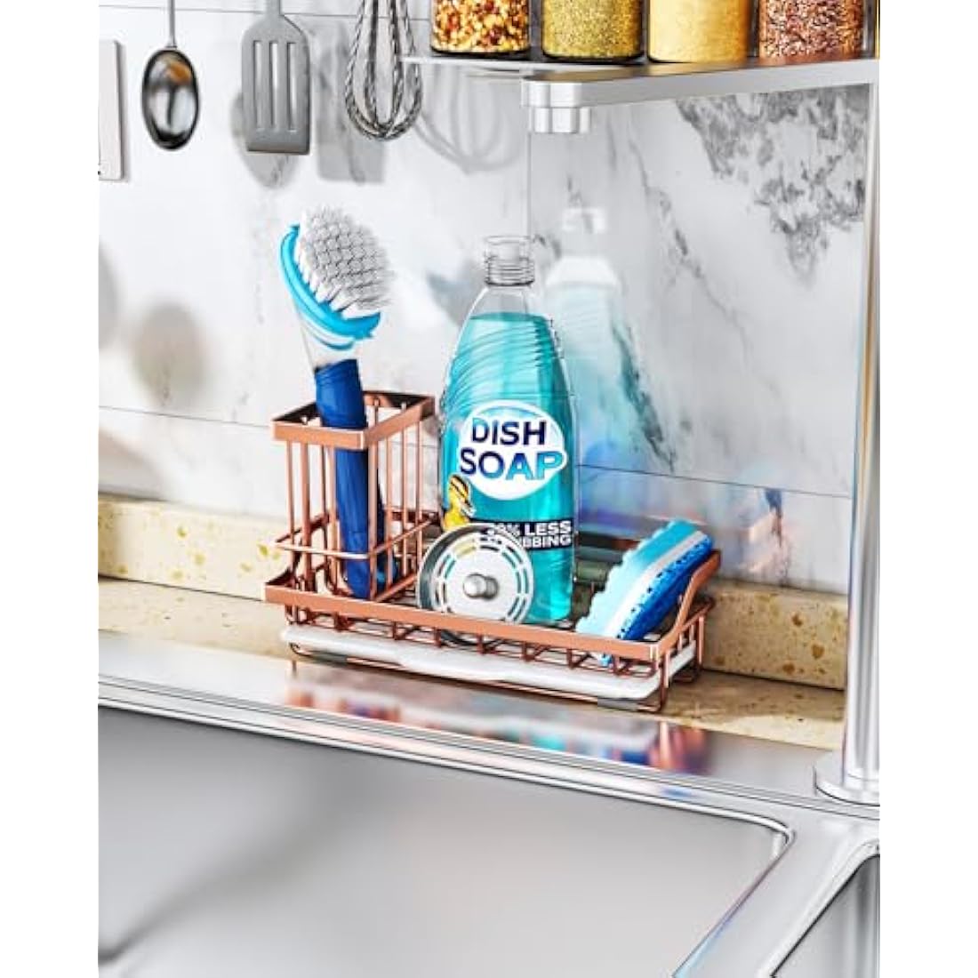 Consumest Kitchen Sink Caddy – 304 Stainless Steel Sponge Holder, Rose Gold