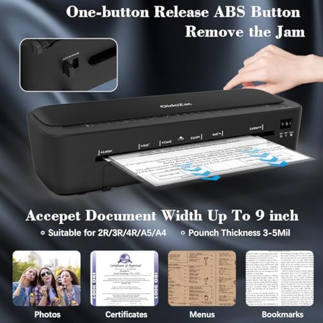 OidoZac A4 Thermal Laminator Machine – 11-in-1 Set with 36 Pouches, Black