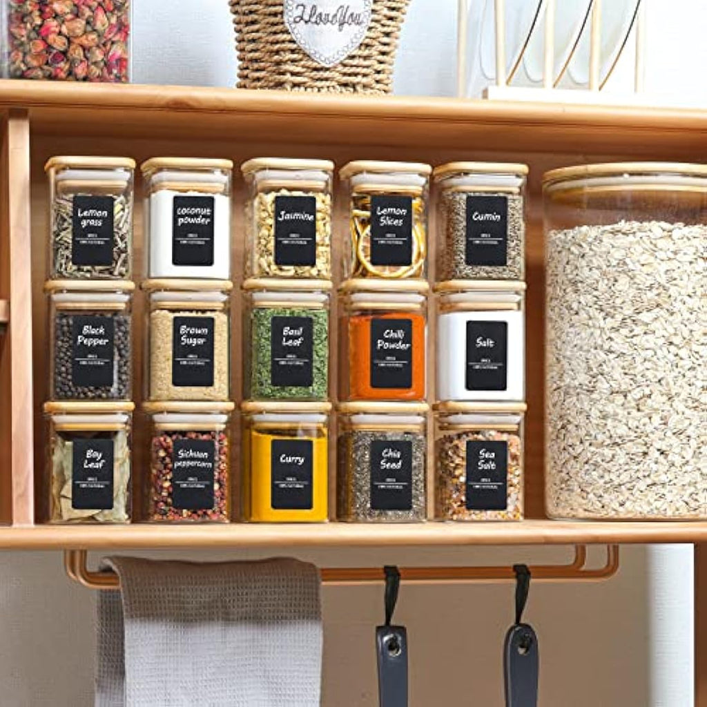ComSaf 16 Pcs Glass Spice Jars with Bamboo Lids - 6oz Square Containers