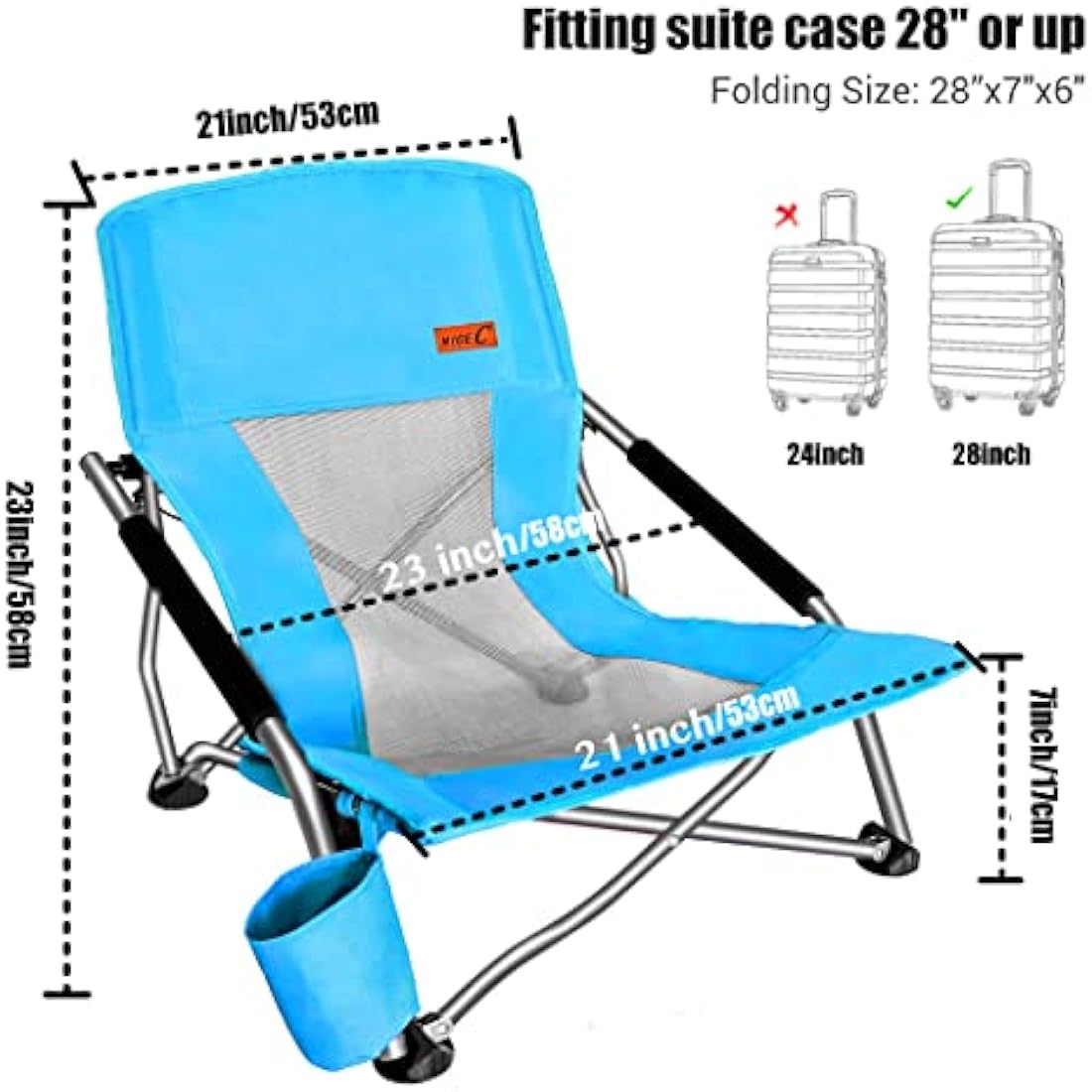 Nice C Low Beach Camping Folding Chair – Heavy Duty 300lb Capacity, Blue