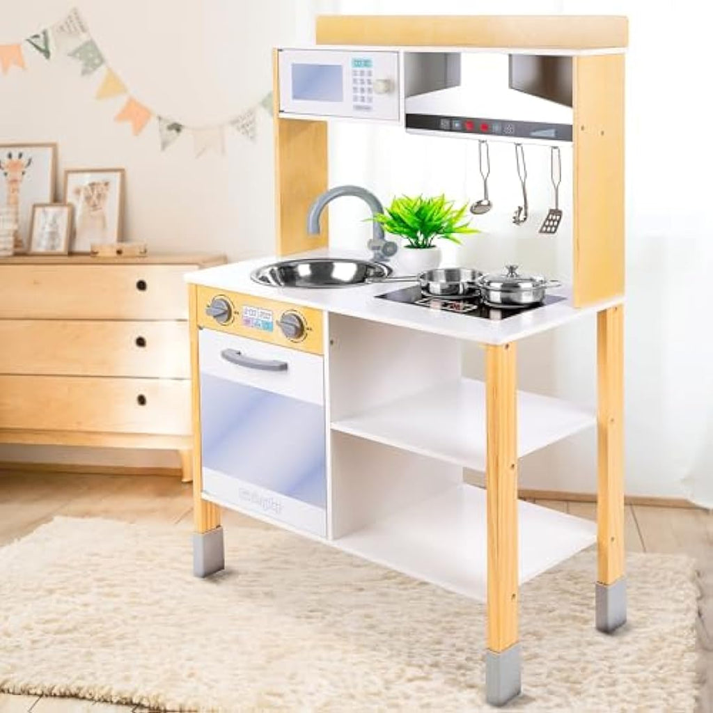 Wooden Play Kitchen – Interactive Kids Toy with Hood