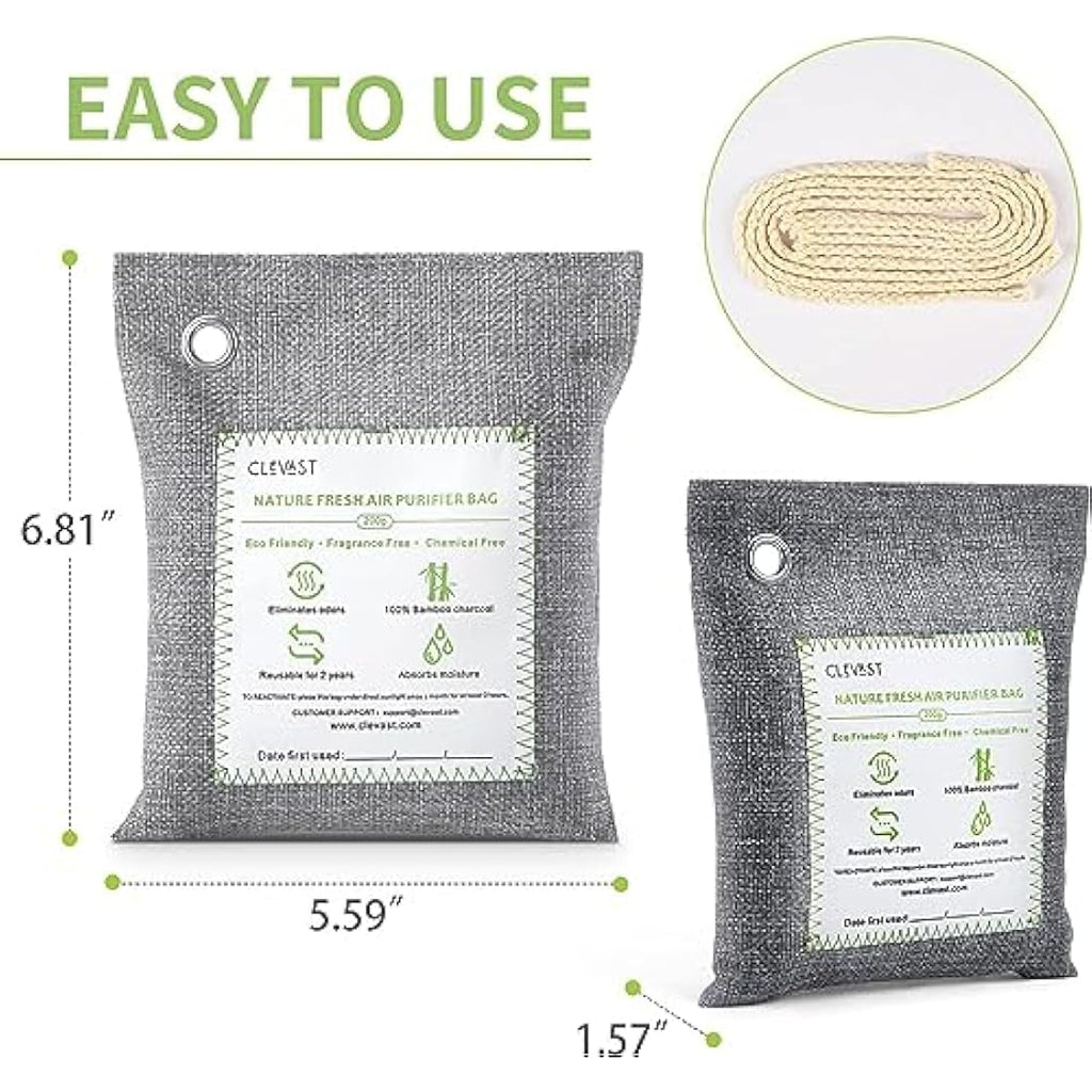 CLEVAST Bamboo Charcoal Air Purifying Bags | 4x200g Natural Odor Absorber