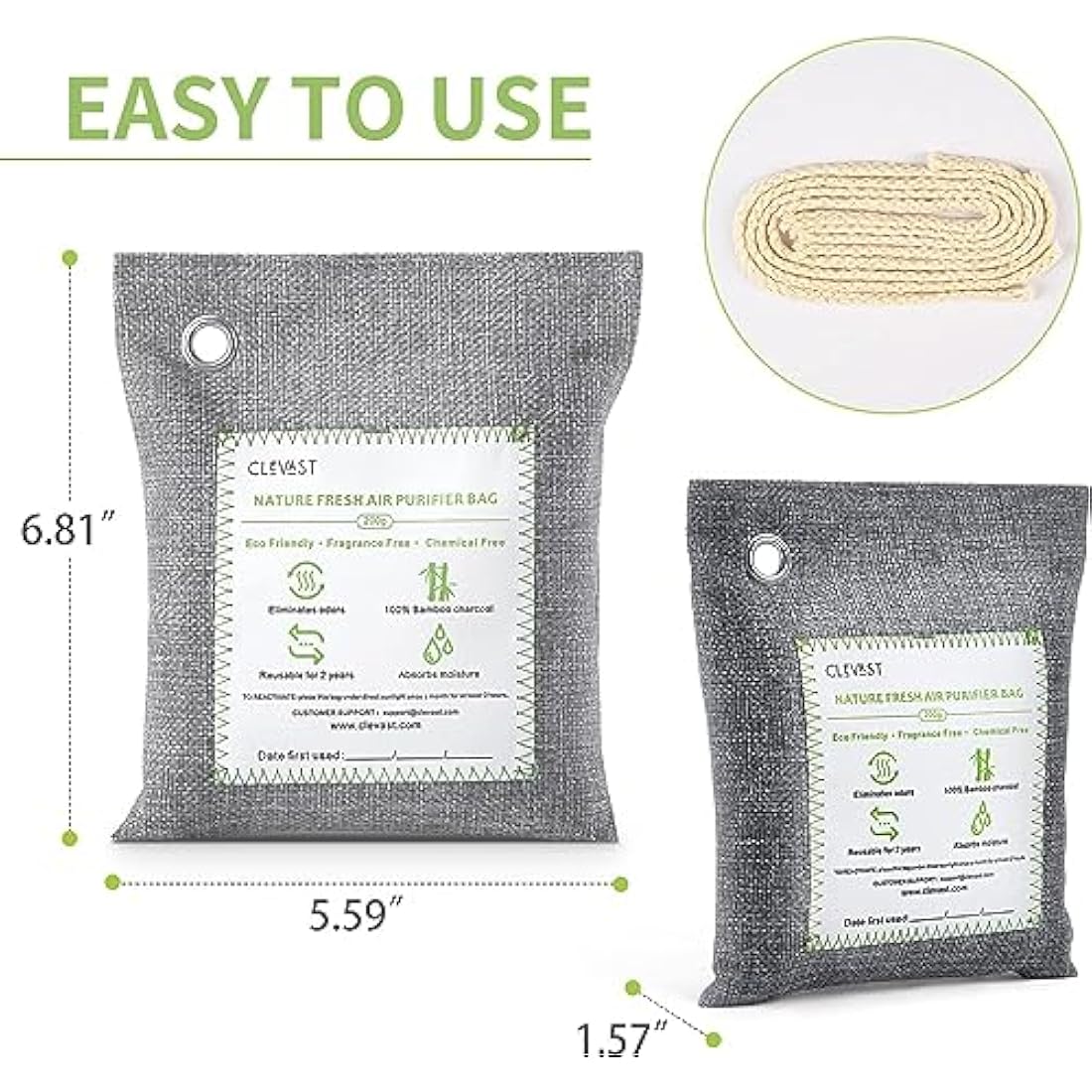 CLEVAST Bamboo Charcoal Air Purifying Bags | 4x200g Natural Odor Absorber