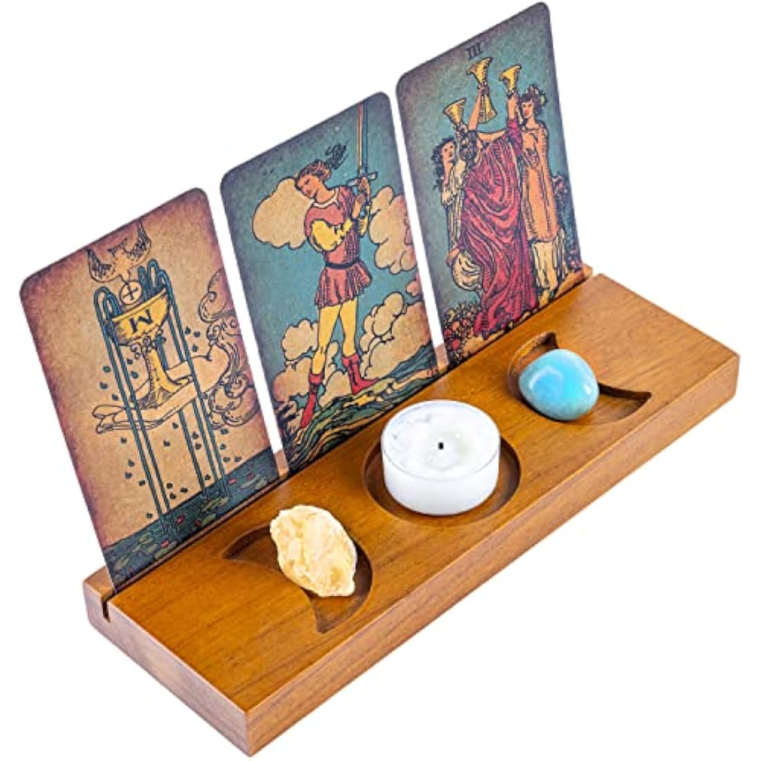Curawood Triple Moon Wooden Tarot Card Holder Stand - Holds 3 Cards