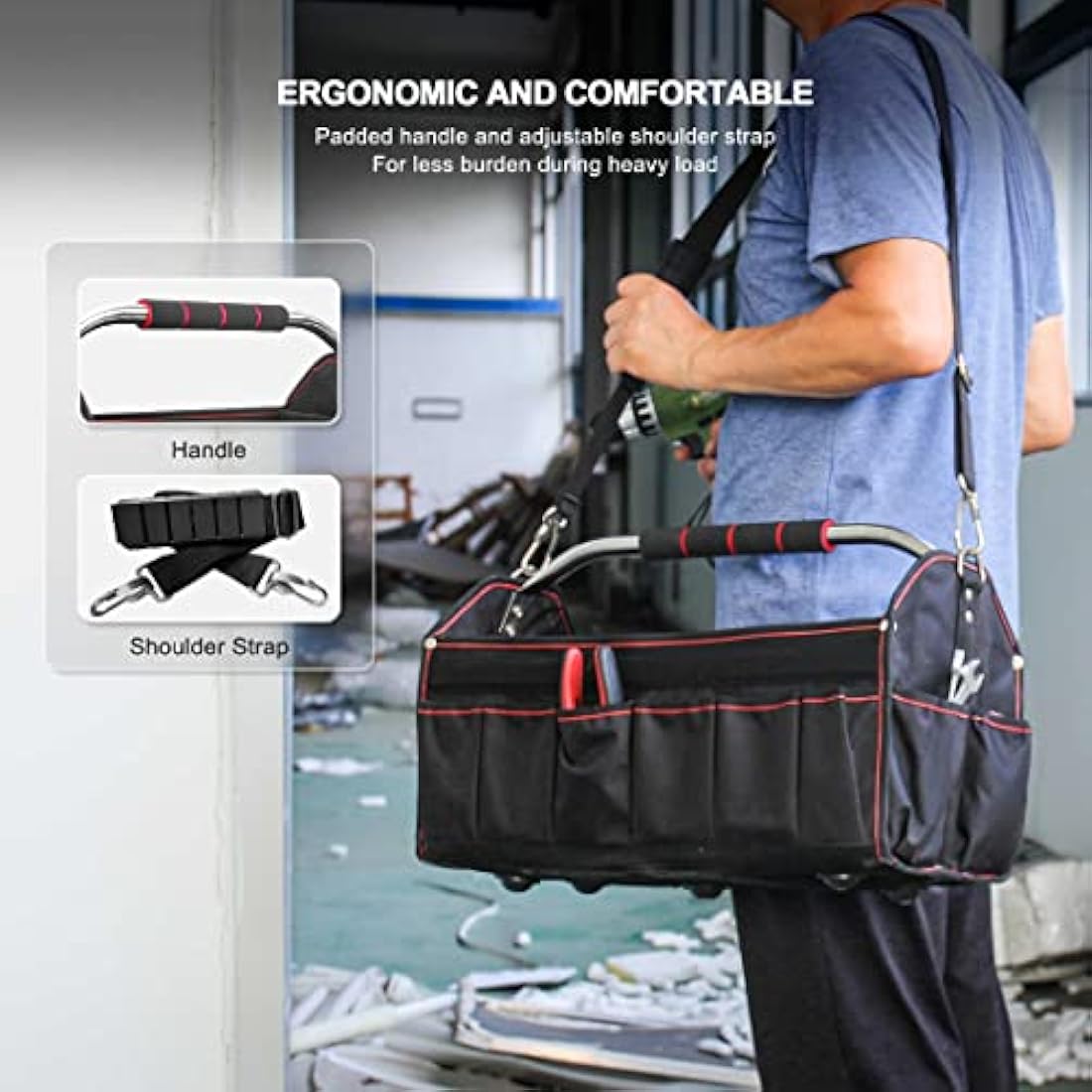 HAUTMEC 18 Inch Foldable Tool Tote Bag | 27 Pockets & Molded Base