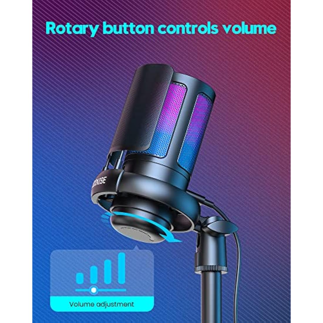 COCONISE USB Gaming Microphone | RGB Condenser Mic with Mute & Tripod