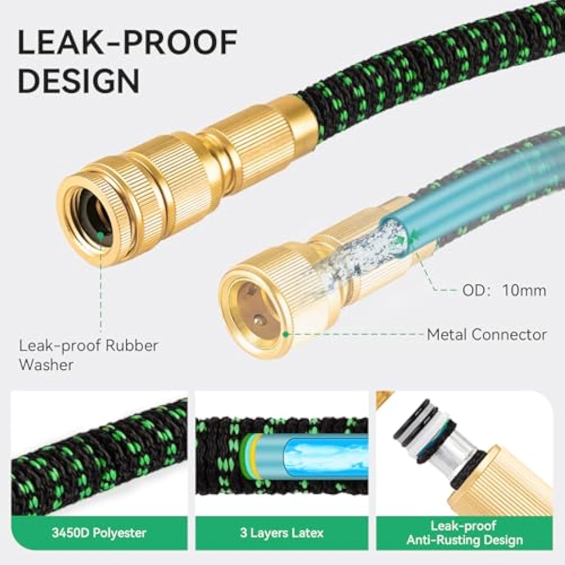 Jolof Store 50FT Expandable Garden Hose – 10 Function Nozzle & Metal Fittings