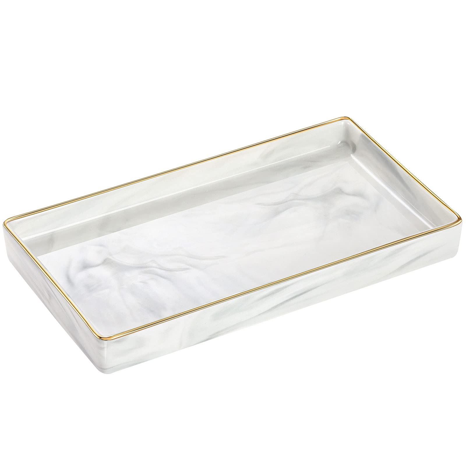 Luxspire Marble Ceramic Vanity Tray | Gold Edged Jewelry & Bathroom Organizer