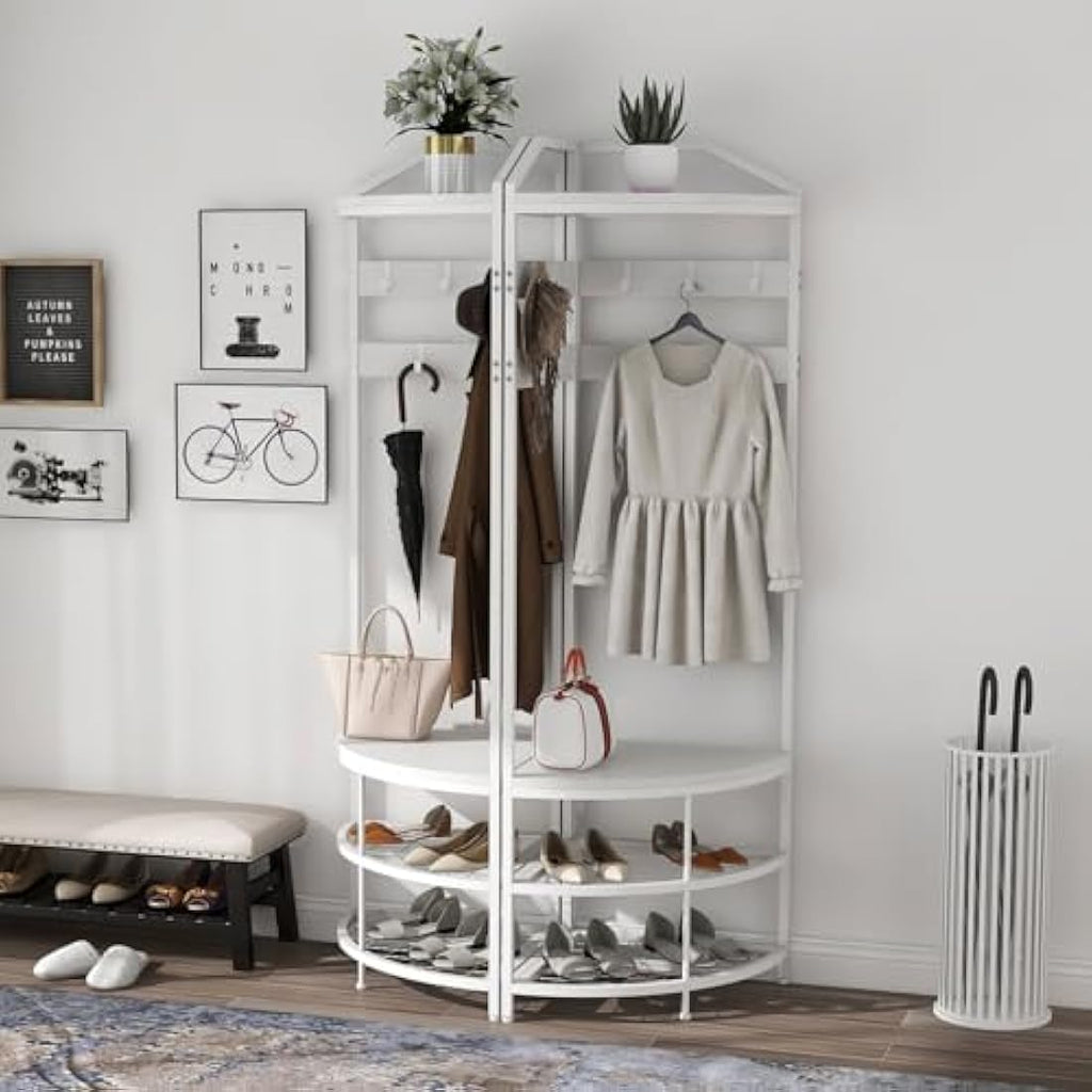 VEDECASA Corner Coat Rack with Shoe Bench | 4-Tier Hallway Organizer