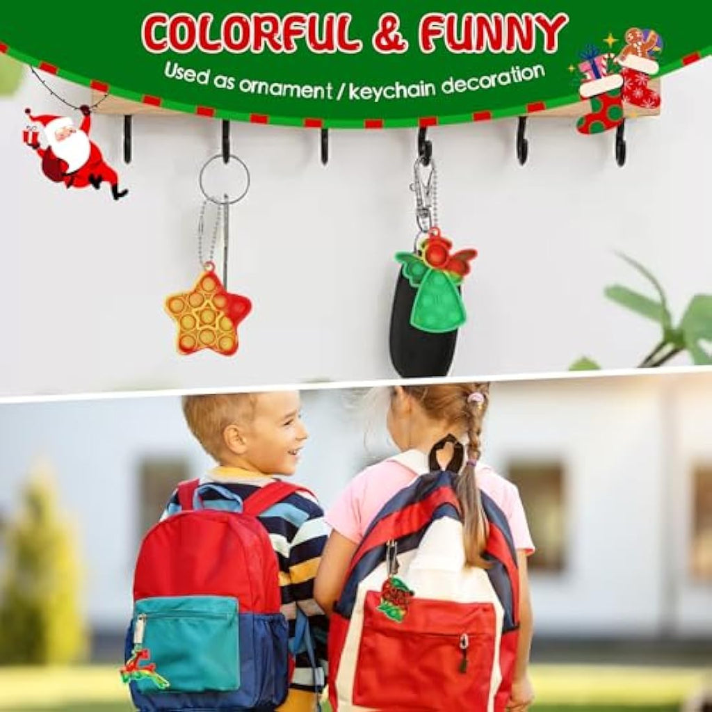 Amyang 24 Pack Christmas Mini Pop Fidget Toy Keychains for Party Favors