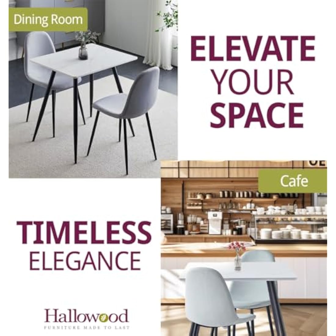 Hallowood Cullompton White Marble Dining Table and 2 Grey Fabric Chairs