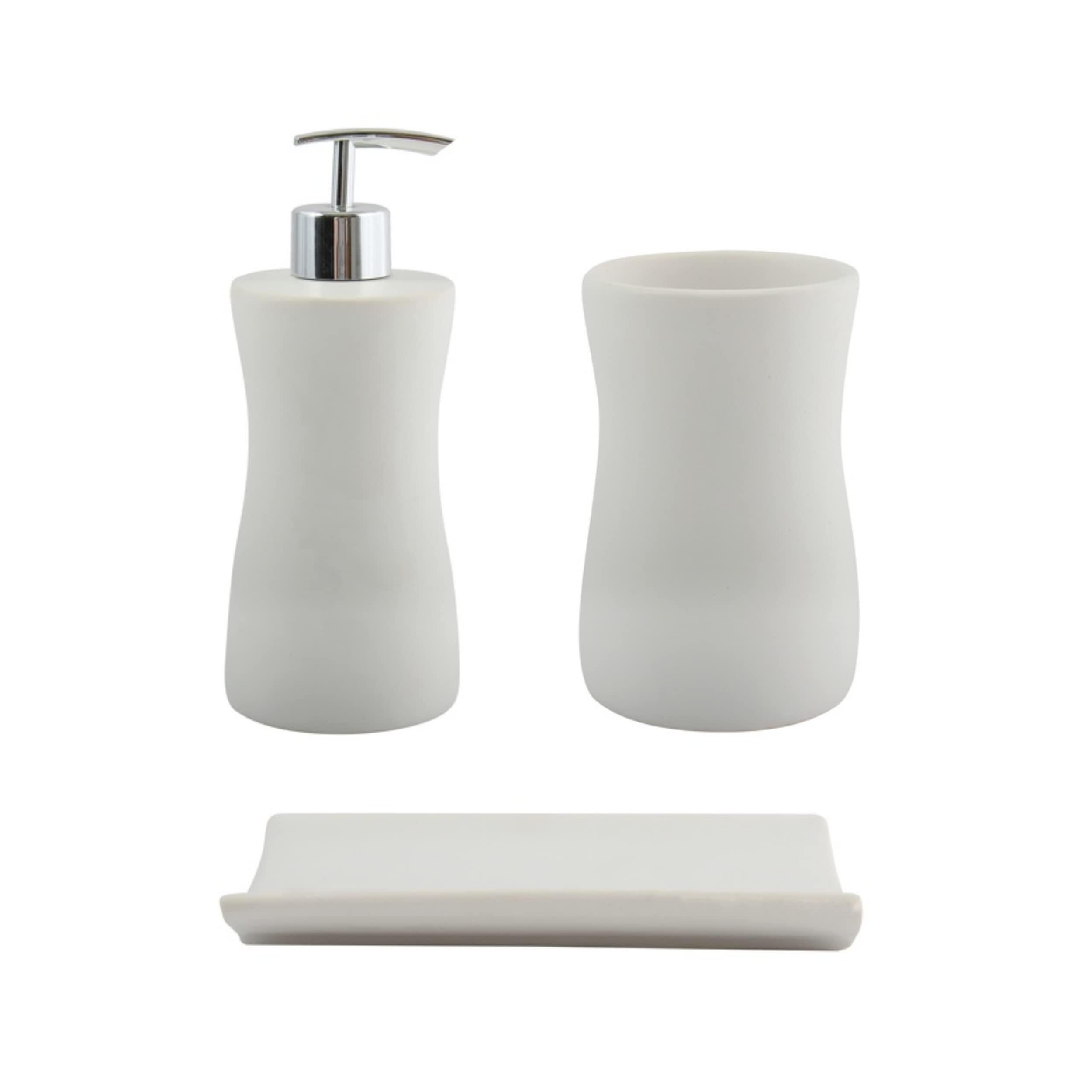 MSV Palma 3-Piece Ceramic Bathroom Accessory Set - White Soap Dispenser
