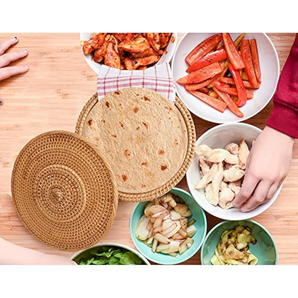 Tortillada 26cm Tortilla Warmer Basket – Rattan with Cotton Tea Towel
