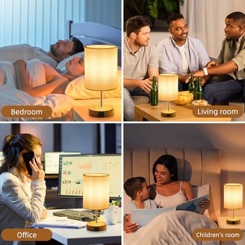 Aomeya Touch Bedside Lamp | 3-Way Dimmable Nightstand Lamp with USB-C+A