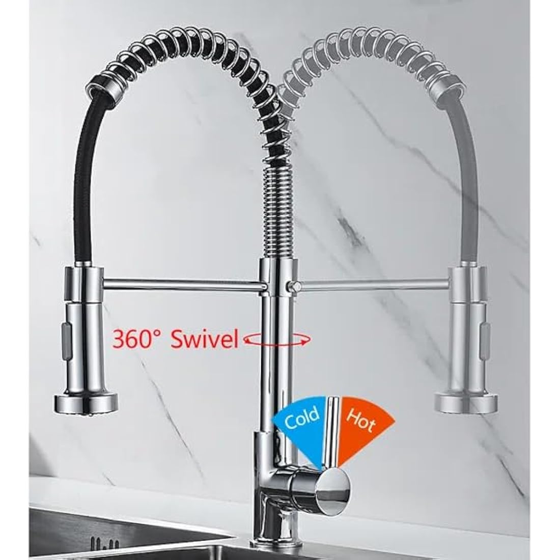 Modern Kitchen Mixer Tap | Dual Spout Pull Out Spray Chrome