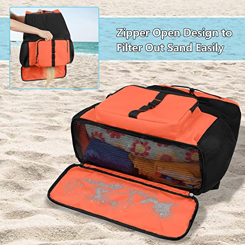 Fasrom Mesh Beach Backpack – Sand-Free Bottom Gym & Swim Bag, Orange