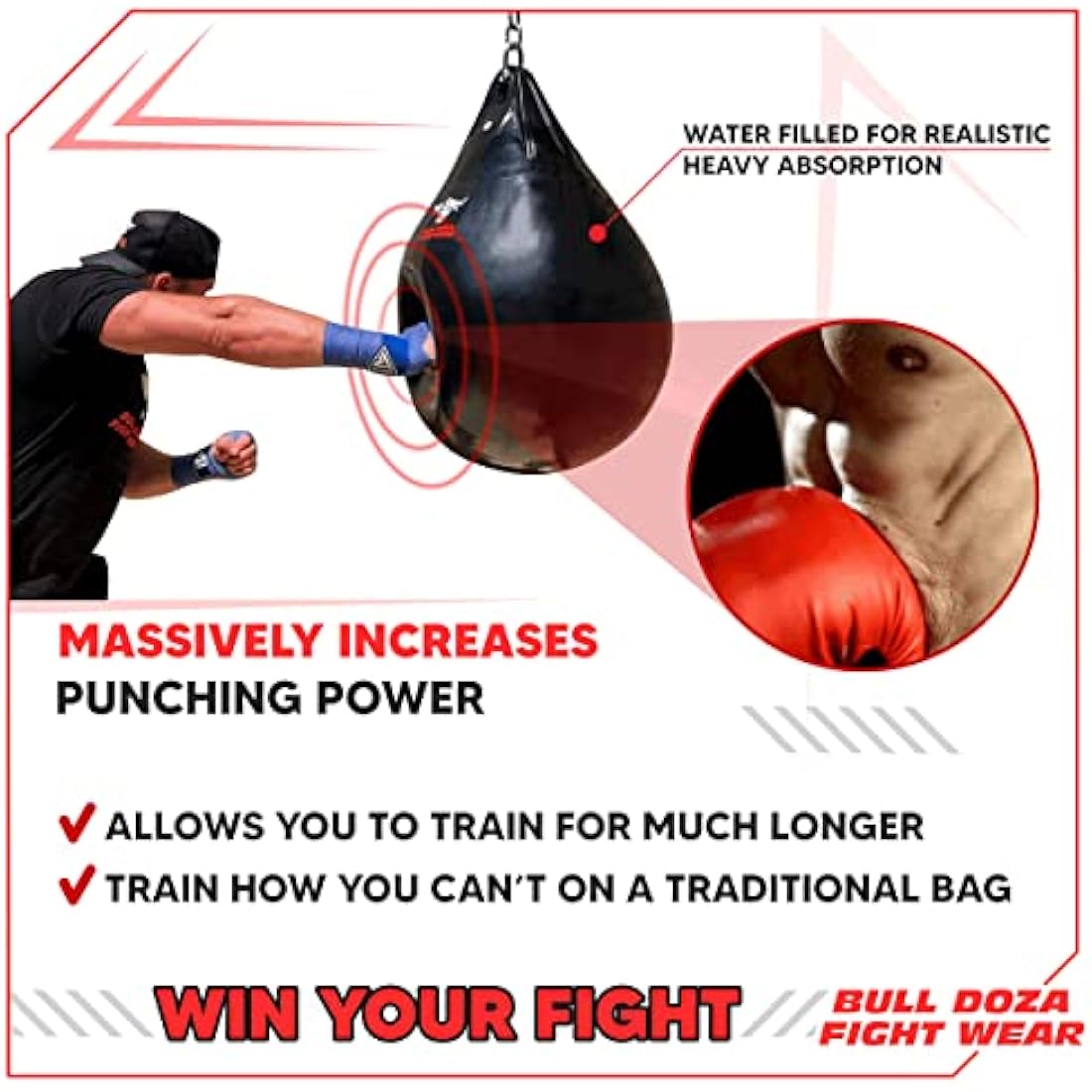 Bull Doza Fight Wear Water Punch Bag – Heavy Duty Vinyl Boxing Bag