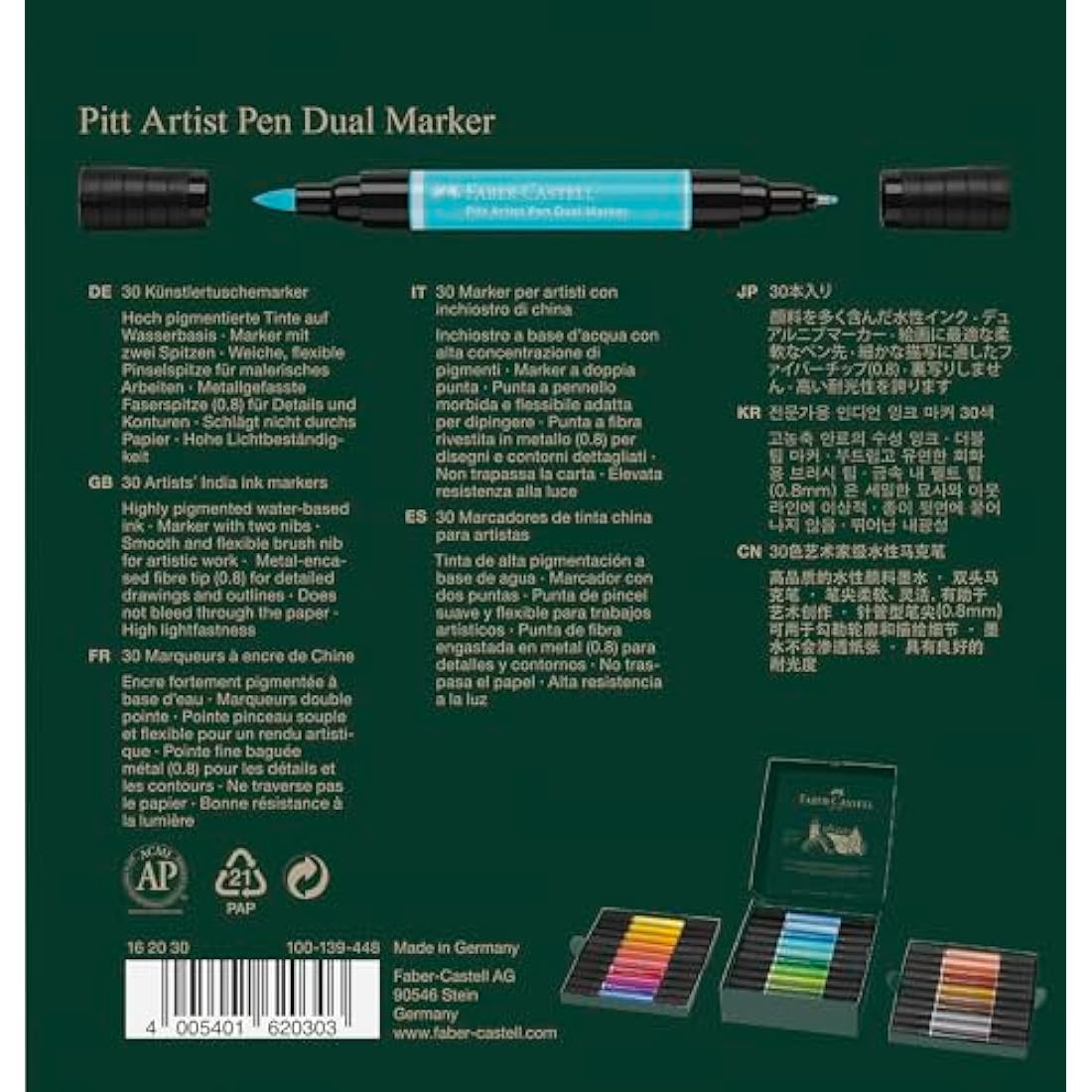 Faber-Castell Pitt Artist Pen Dual Marker - India Ink Wallet of 30