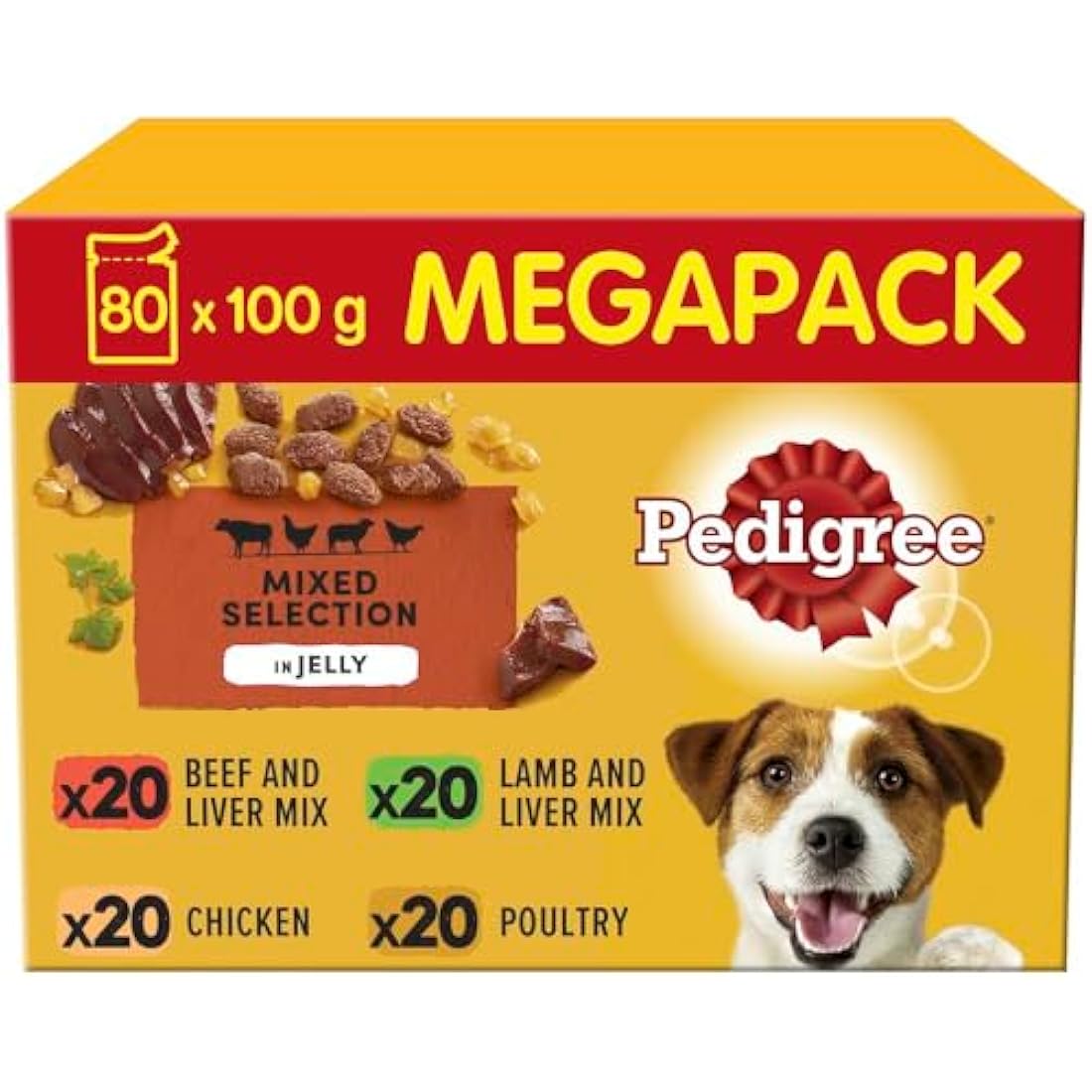 Pedigree Adult Wet Dog Food Pouches - Mixed Selection in Jelly, 40x100g