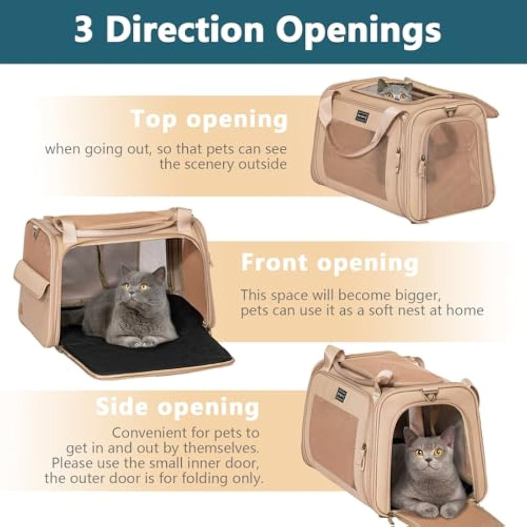 Petsfit Soft-Sided Pet Carrier | Expandable Oxford Mesh Travel Bag, Khaki