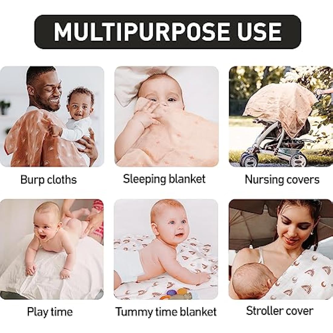Bamboo Muslin Squares - 6 Pack 70x70cm Cotton Burp Cloths