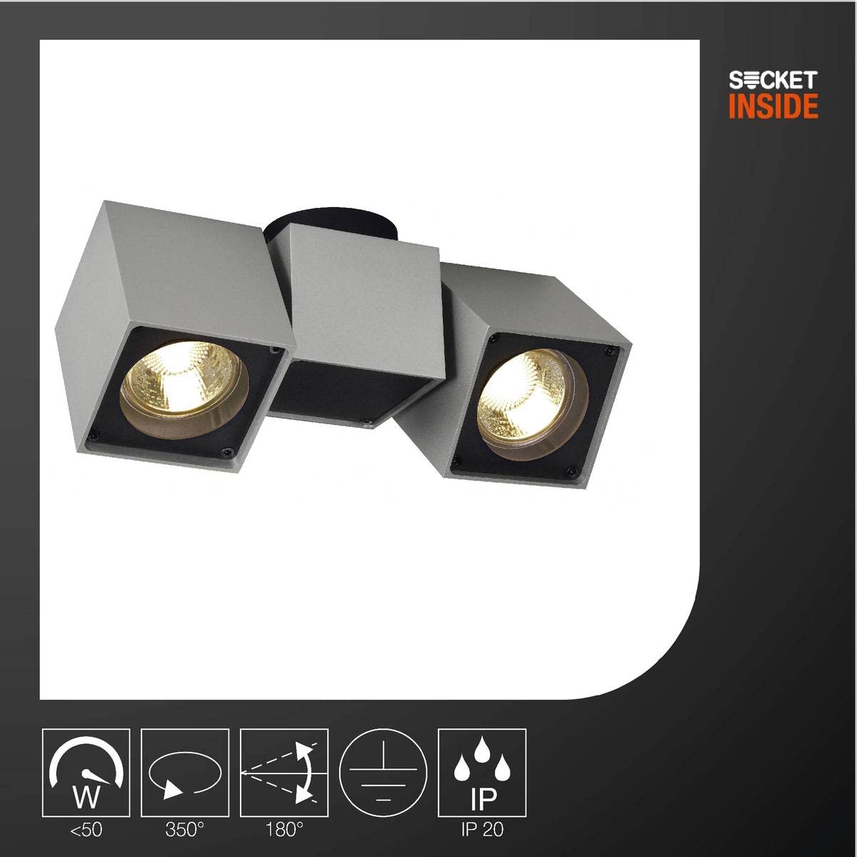 SLV Aluminium Surface-Mounted Wall and Ceiling Light - Grey, 50W