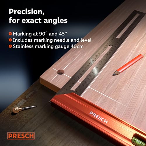 Presch 400mm Try Square – Precision Carpenter Square with Marking Gauge