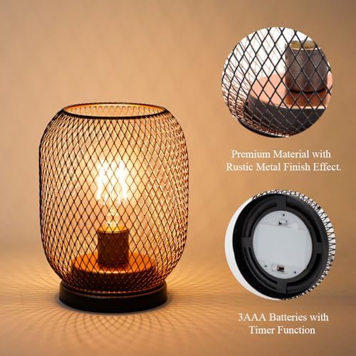 TRIROCKS Set of 2 Battery Operated Table Lamps | Vintage Metal Lanterns