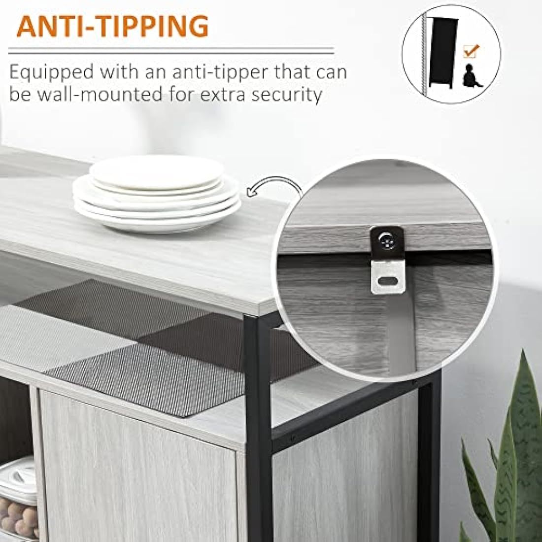 HOMCOM Modern Sideboard – Steel Storage Cabinet with Adjustable Shelves
