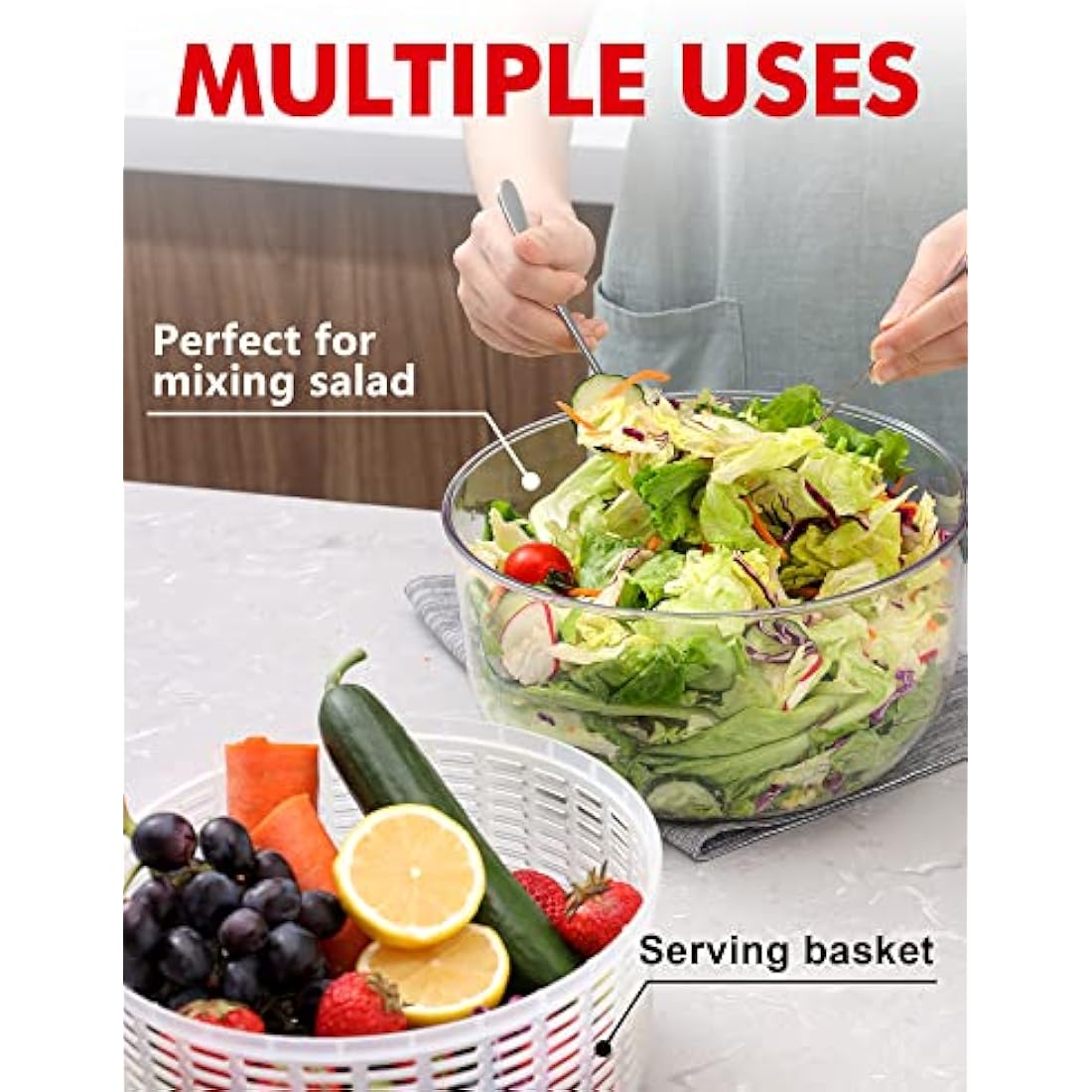 5L Salad Spinner – BPA-Free Lettuce Washer and Dryer