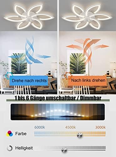 Silent Flower Ceiling Fan with Light - Dimmable LED & Remote