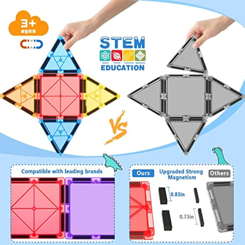 Jolof Store 100PCS Magnetic Tiles STEM Building Set with 2 Cars