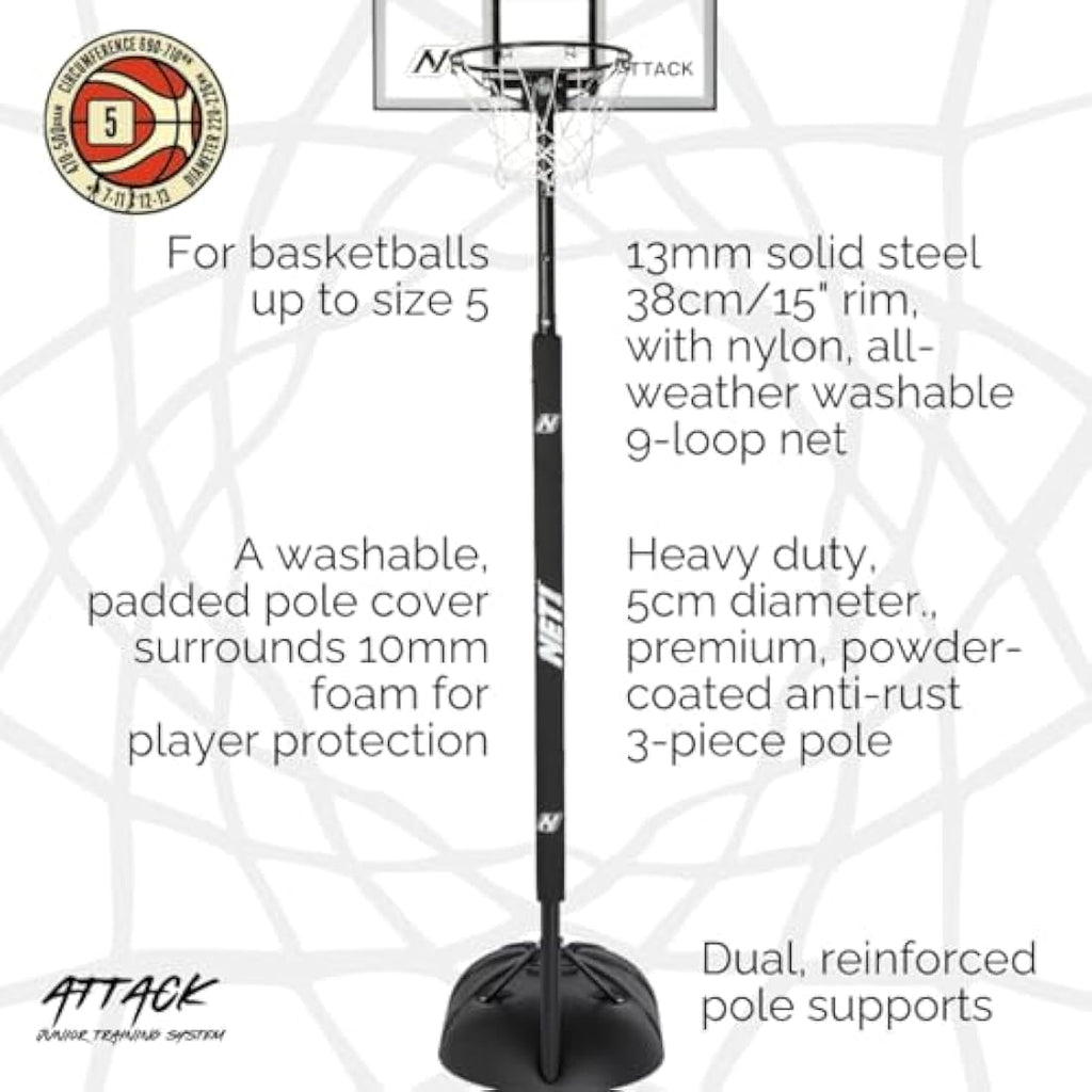 NET1 Attack Youth Portable Basketball Hoop | Adjustable 2.0m-2.6m