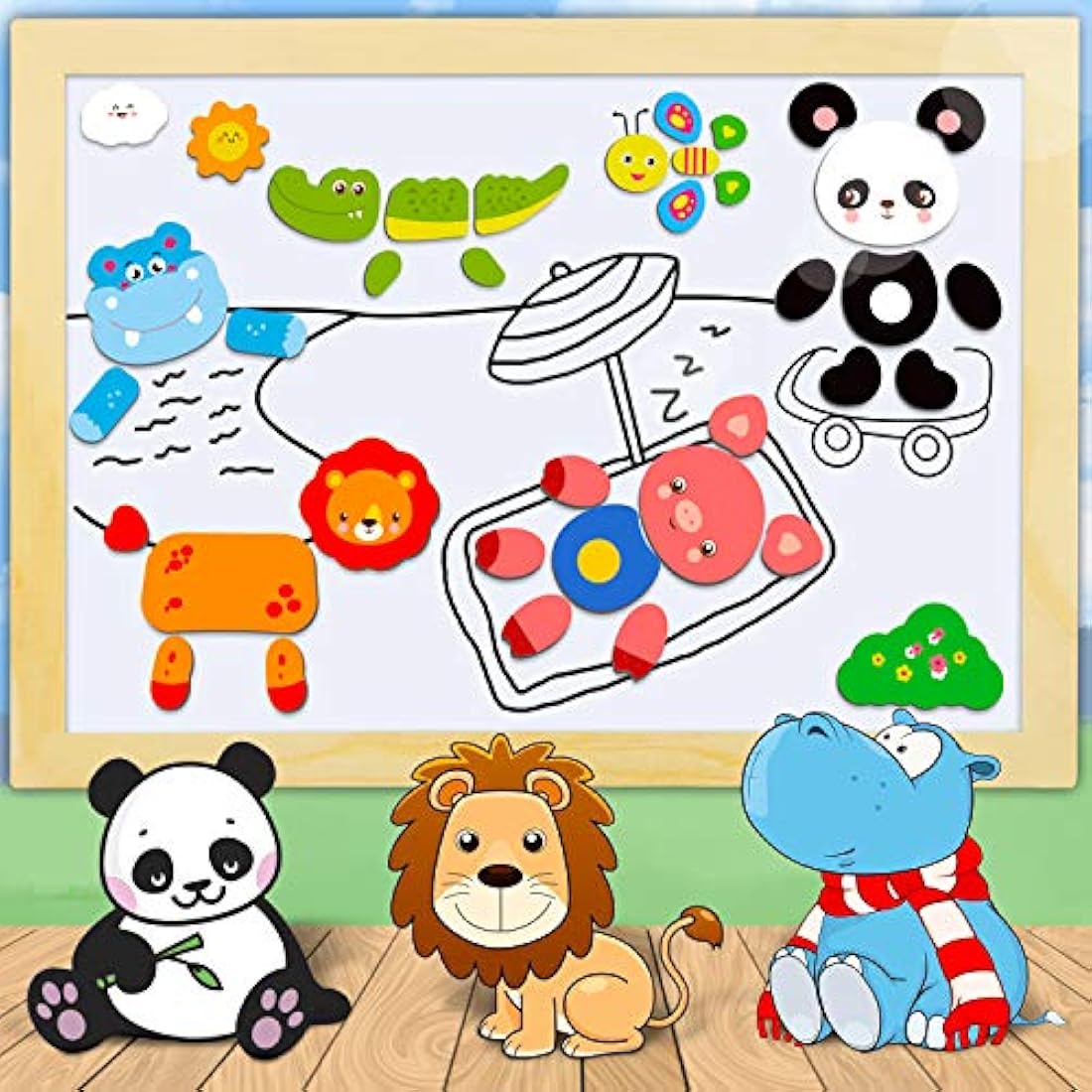 COOLJOY Wooden Magnetic Puzzle | 100+ Piece Educational Drawing Board