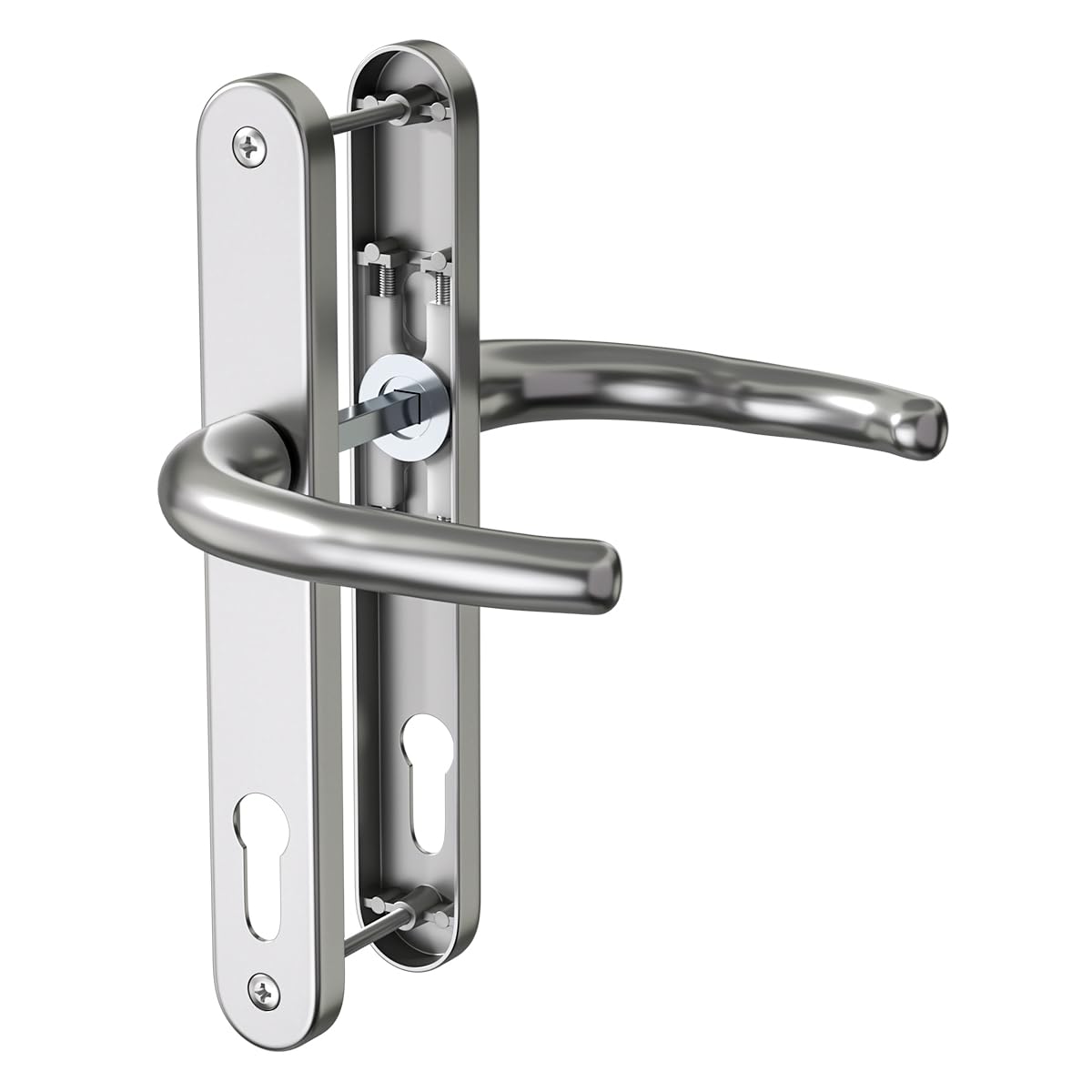 Bwintech UPVC Door Handle Set | Satin Nickel 92mm PZ 210mm Screw Centers