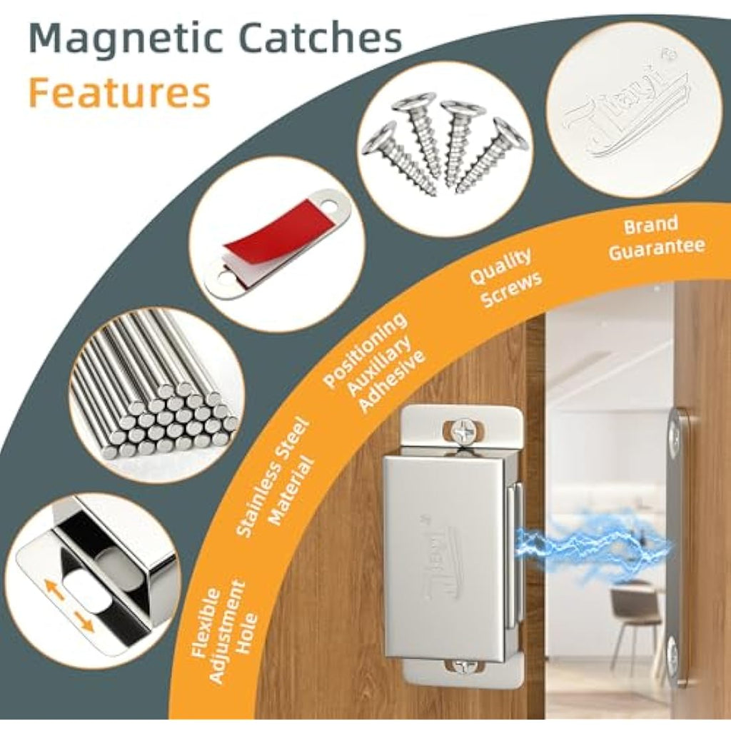 Heavy Duty Magnetic Cabinet Door Catch - Stainless Steel 4 Pack