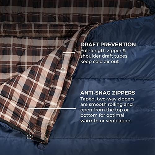 Teton Sports Mammoth Queen Double Sleeping Bag | Flannel Lined, Grey
