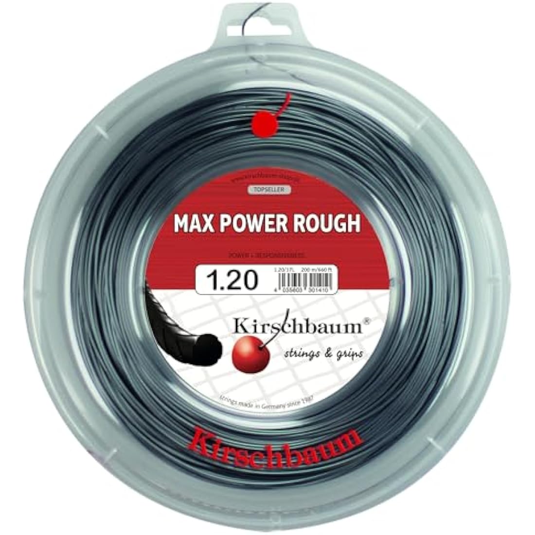 Kirschbaum Max Power Rough Tennis String Reel – 1.20mm Grey Polyester
