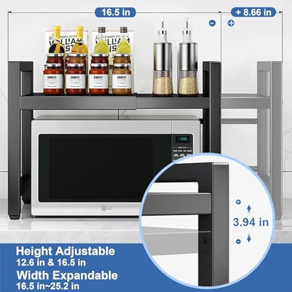 Wivico Extendable Microwave Oven Rack | 2-Tier Carbon Steel Kitchen Shelf
