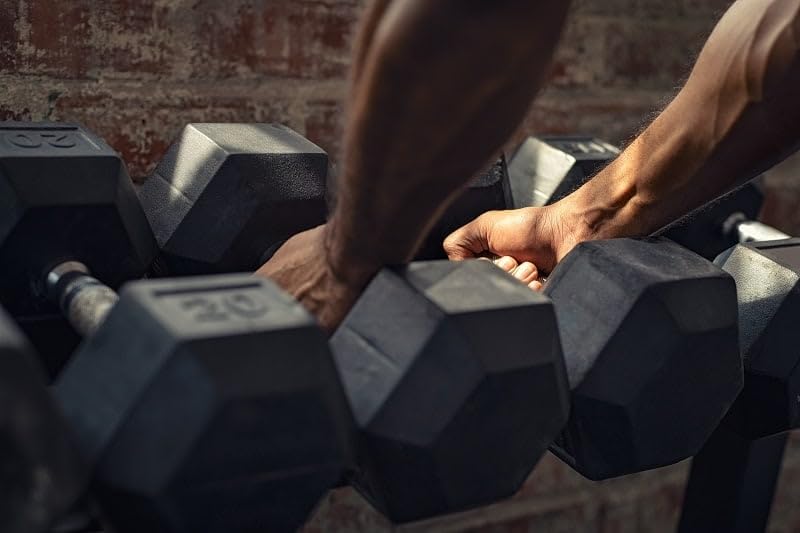 Signature Fitness Rubber Encased Hex Dumbbells, 15LB Pair | Black