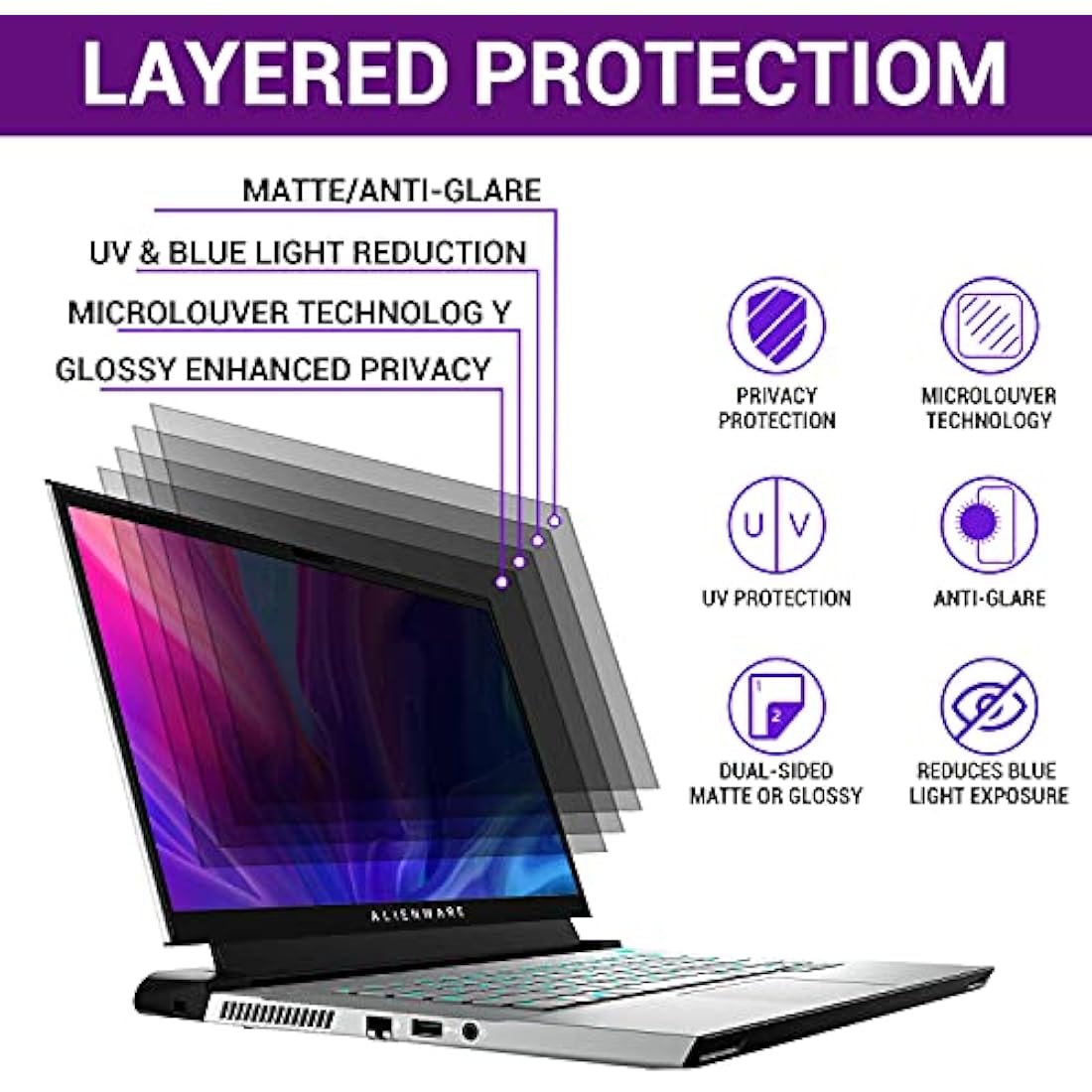 AiMok 15.6" 16:9 Privacy Screen Protector | Anti-Blue Light & Glare