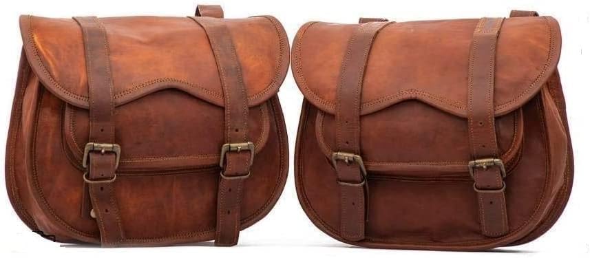 Jolof Store Handmade Goatskin Leather Motorcycle Saddlebags – Set of 2