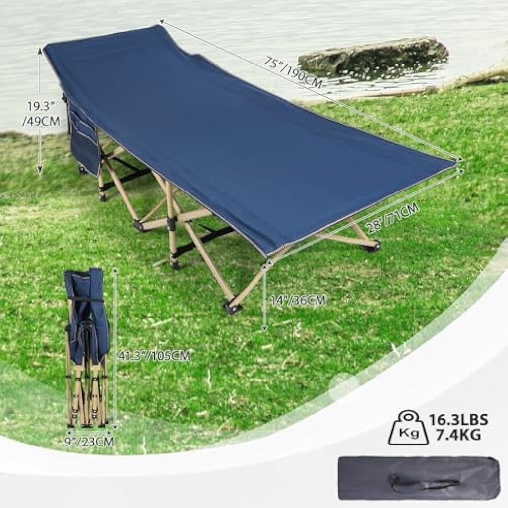 REDCAMP Heavy Duty Folding Camping Bed with 4-inch Mattress | Navy Blue