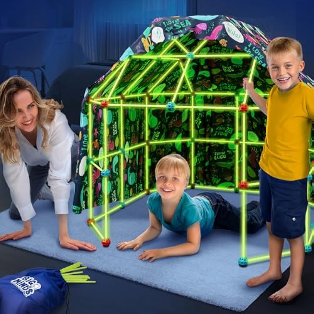 Big Minds Glow in the Dark Fort Building Kit - 130 Piece STEM Den Toy