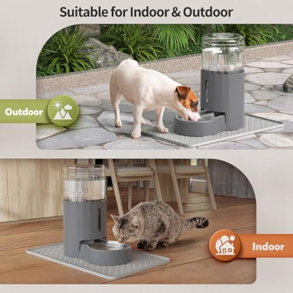 JUNSPOW 4L Gravity Cat Water Dispenser with Stainless Steel Bowl