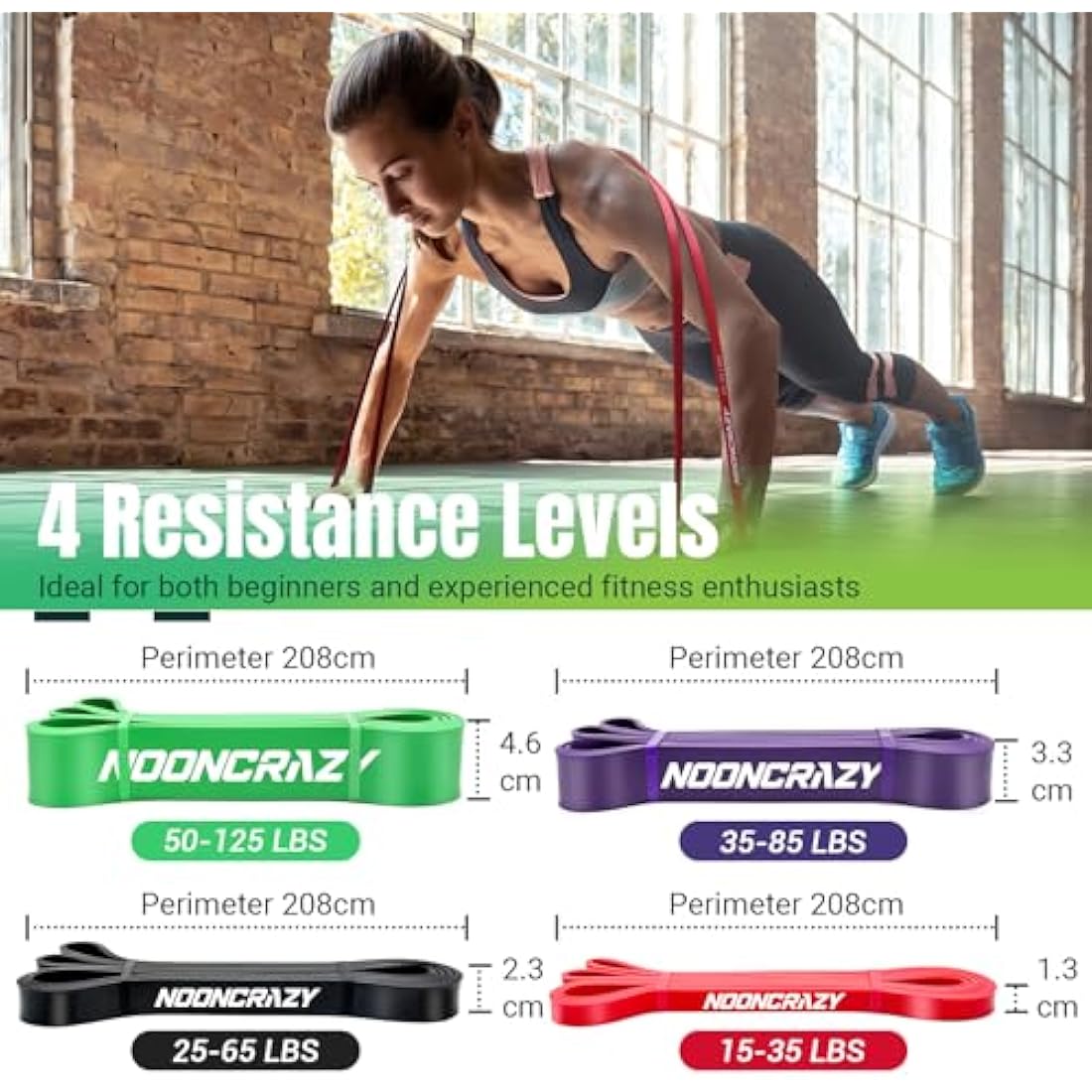 Nooncrazy Resistance Bands Set - 4 Levels with Handles & Door Anchor